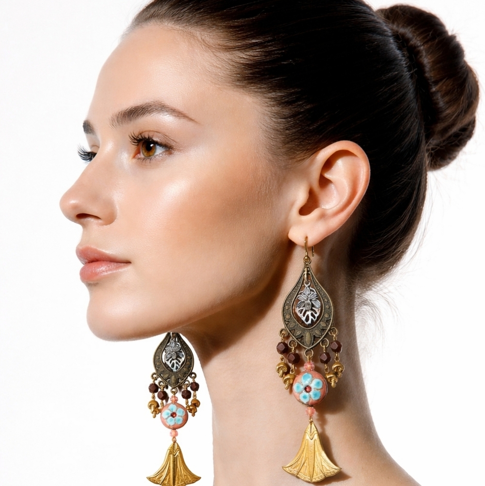 Handmade Victorian Long Bird Nature Earrings